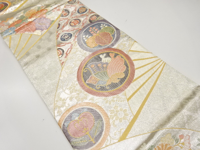 佐賀錦　扇面に牡丹模様織り出し　袋帯